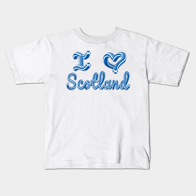 I Love Scotland 3D Text Kids T-Shirt by Ciara Shortall Art